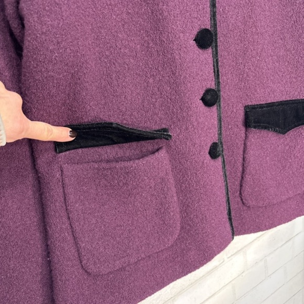Vintage Icelandic Design Plum Wool Jacket Size M Velvet Trim Fall Blazer Classic - Picture 9 of 10
